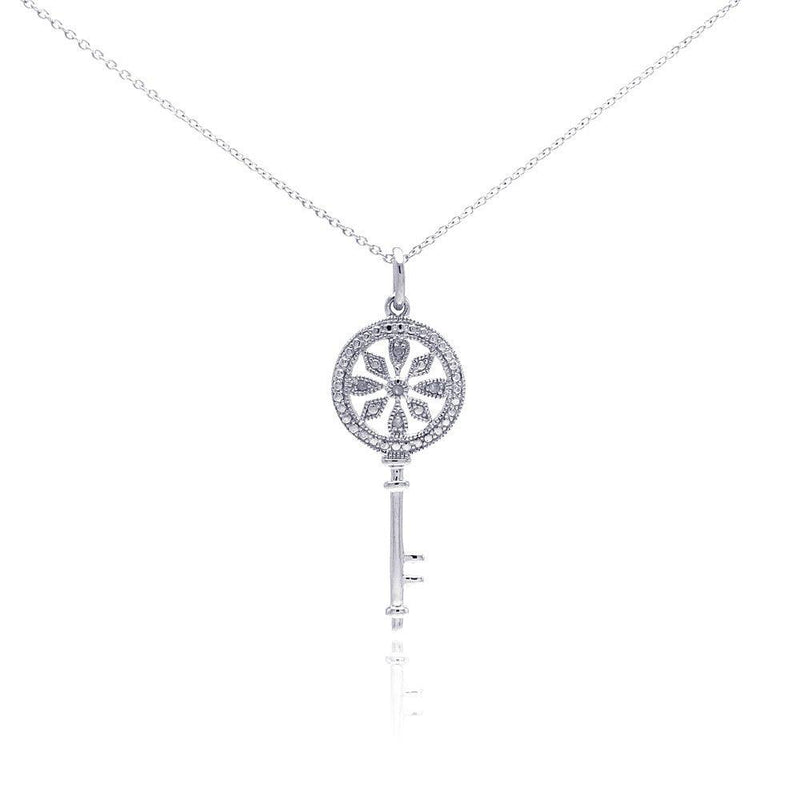 Silver 925 Rhodium Plated Clear Diamond Key Pendant Necklace - STP01039 | Silver Palace Inc.