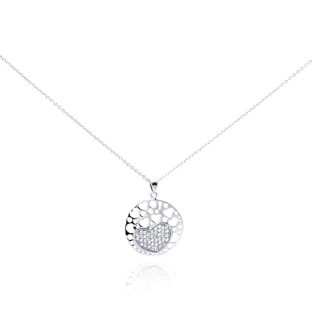 Closeout-Silver 925 Rhodium Plated Clear CZ Heart Pendant Necklace - STP01042 | Silver Palace Inc.