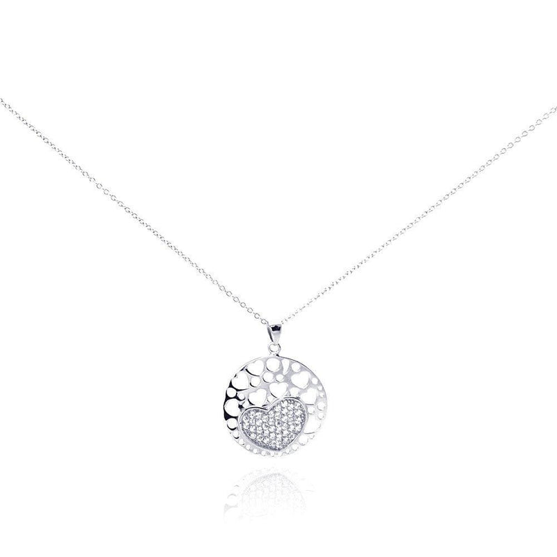 Closeout-Silver 925 Rhodium Plated Clear CZ Heart Pendant Necklace - STP01042 | Silver Palace Inc.