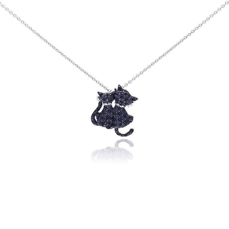 Silver 925 Black Rhodium Plated Black CZ Kitty Pendant Necklace - STP01048 | Silver Palace Inc.