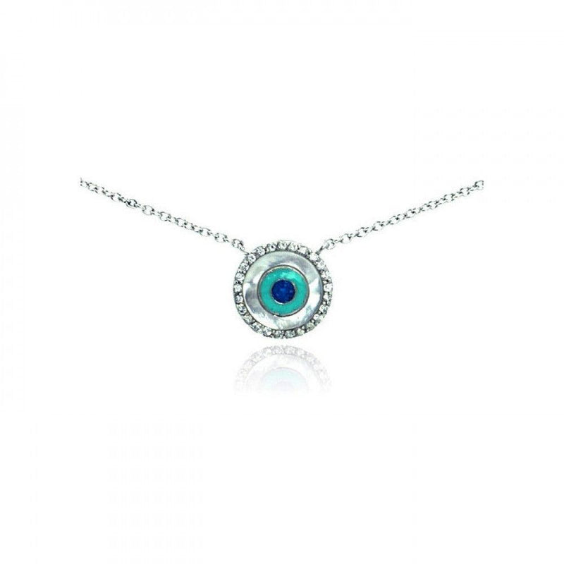 Silver 925 Rhodium Plated Clear CZ Evil Eye Pendant Necklace - STP01060 | Silver Palace Inc.