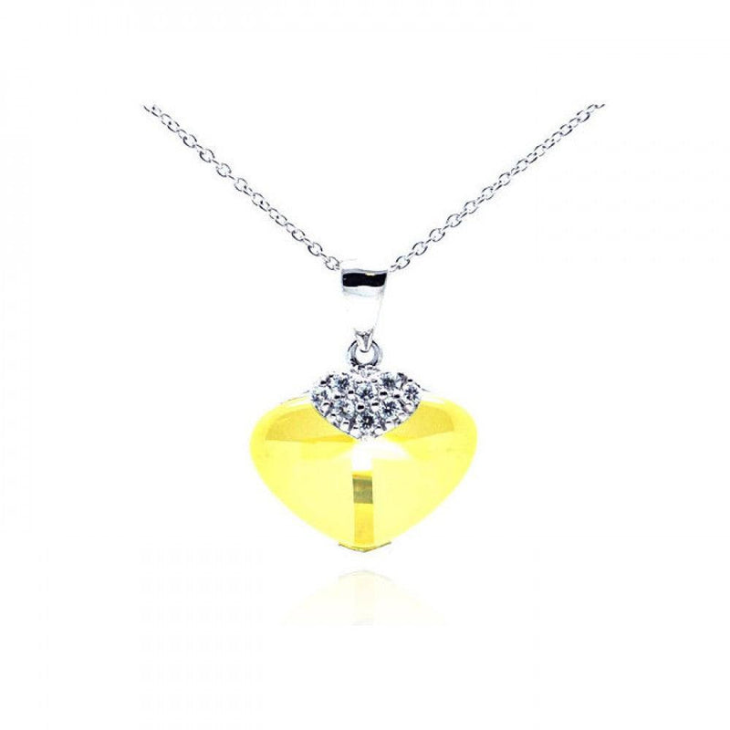 Closeout-Silver 925 Rhodium Plated Yellow CZ Heart Pendant Necklace - STP01064YLW | Silver Palace Inc.
