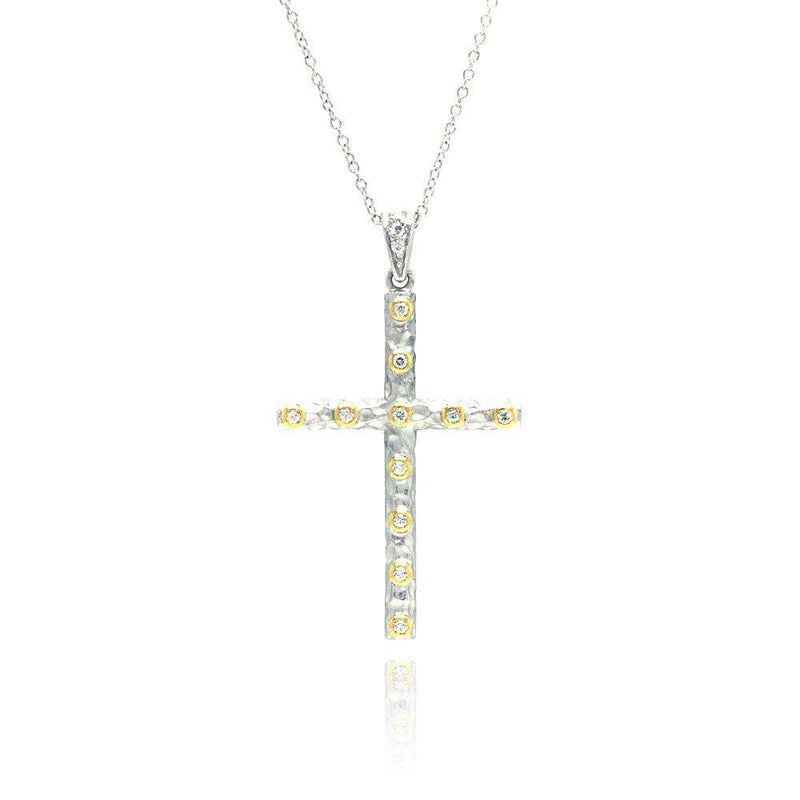 Closeout-Silver 925 Rhodium Plated Clear CZ Cross Pendant Necklace - STP01065 | Silver Palace Inc.