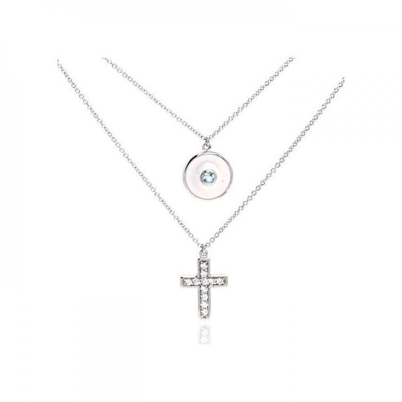Silver 925 Rhodium Plated Clear CZ Cross Pendant Necklace - STP01077 | Silver Palace Inc.