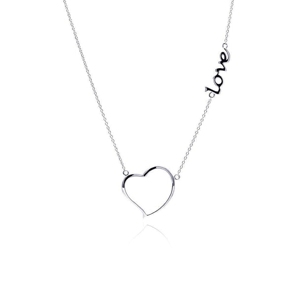 Silver 925 Rhodium Plated Clear CZ Love Heart Pendant Necklace - STP01128-LO | Silver Palace Inc.