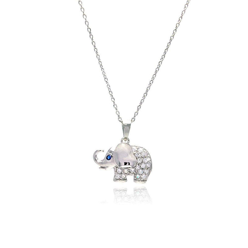 Silver 925 Rhodium Plated Clear CZ Elephant Pendant Necklace - STP01142 | Silver Palace Inc.