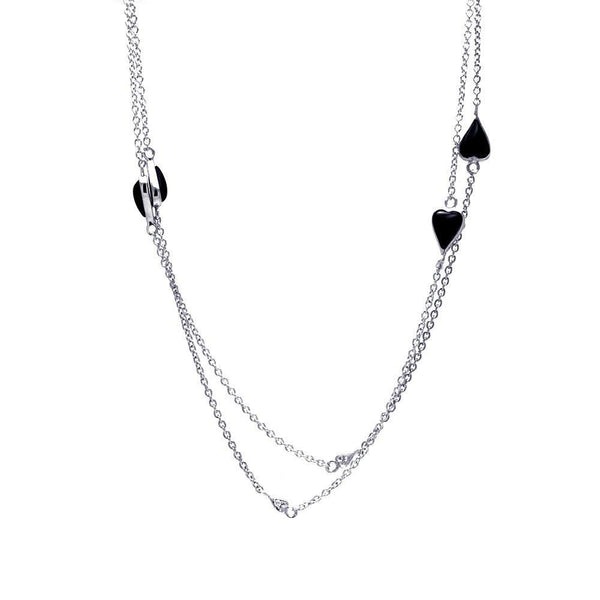Silver 925 Rhodium Plated Black Hearts Pendant Necklace - STP01146 | Silver Palace Inc.