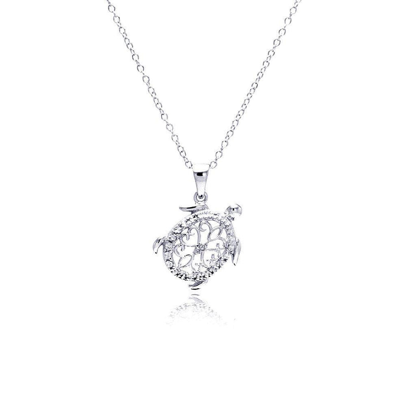 Silver 925 Rhodium Plated Clear Diamond Turtle Pendant Necklace - STP01307 | Silver Palace Inc.