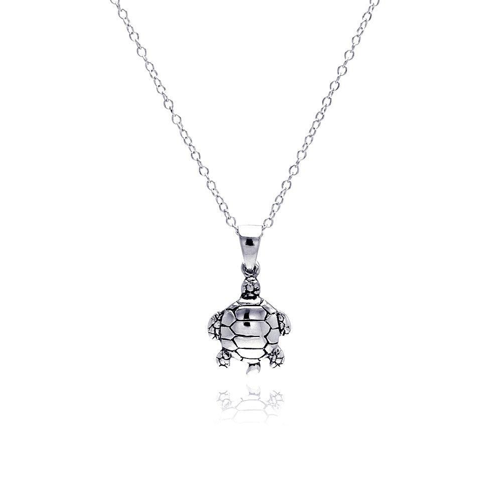 Silver 925 Rhodium Plated Turtle Pendant Necklace - STP01308 | Silver Palace Inc.