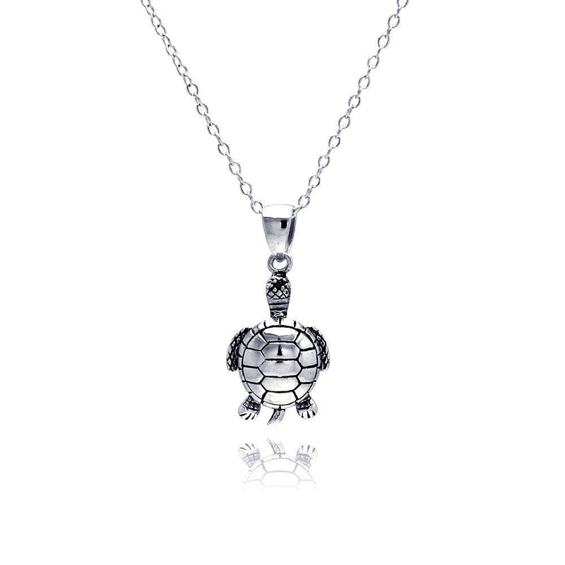 Silver 925 Rhodium Plated Clear CZ Turtle Pendant Necklace - STP01310 | Silver Palace Inc.