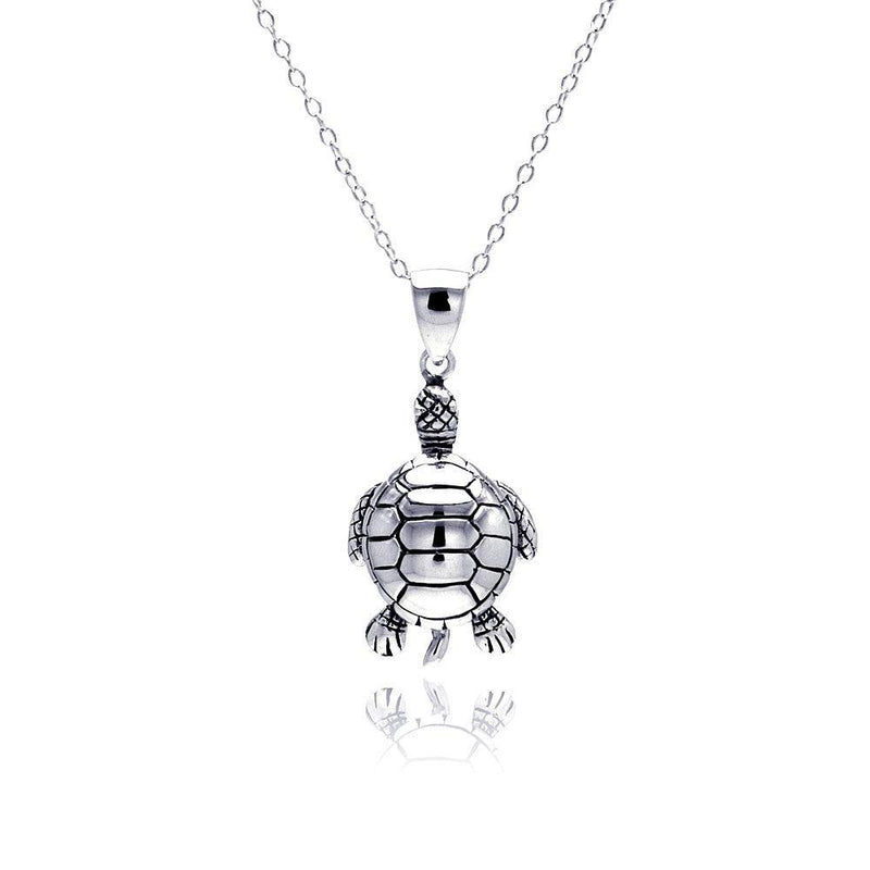 Silver 925 Rhodium Plated Clear CZ Turtle Pendant Necklace - STP01311 | Silver Palace Inc.