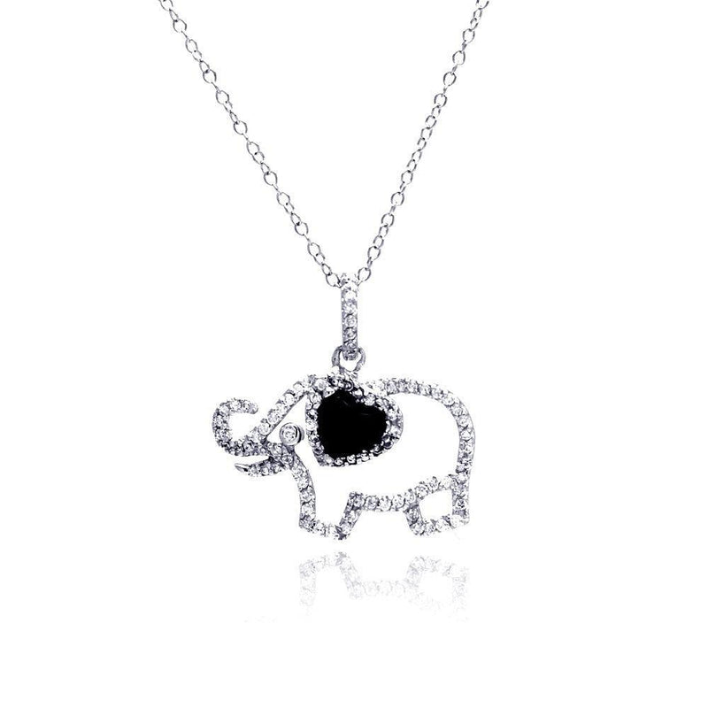 Silver 925 Rhodium Plated Clear CZ Elephant Pendant Necklace - STP01312 | Silver Palace Inc.