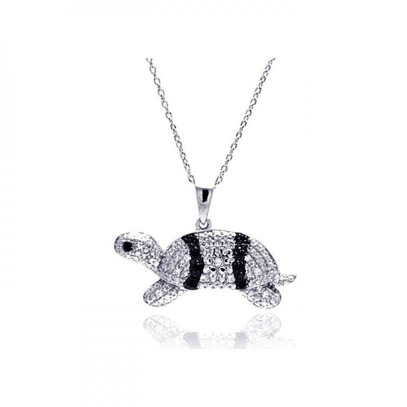 Silver 925 Rhodium Plated Clear CZ Turtle Pendant Necklace - STP01317 | Silver Palace Inc.