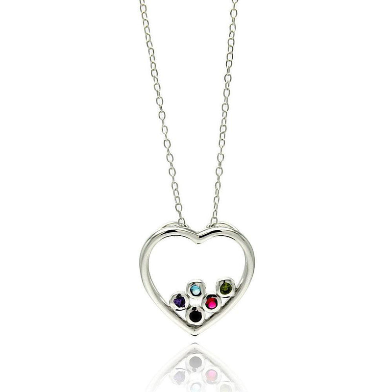 Silver 925 Rhodium Plated Clear CZ Heart Pendant Necklace - STP01332 | Silver Palace Inc.