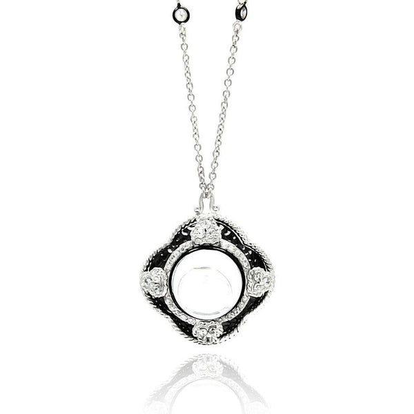 Silver 925 Rhodium Plated Clear CZ Pearl Pendant Necklace - STP01344 | Silver Palace Inc.