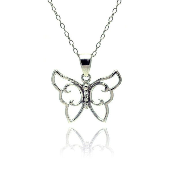 Silver 925 Rhodium Plated Clear CZ Butterfly Pendant Necklace - STP01347 | Silver Palace Inc.