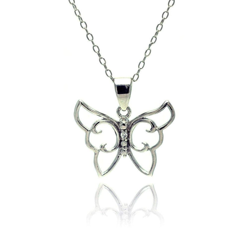 Silver 925 Rhodium Plated Clear CZ Butterfly Pendant Necklace - STP01347 | Silver Palace Inc.