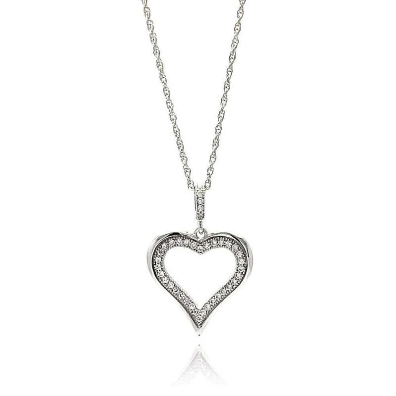 Silver 925 Rhodium Plated Clear CZ Heart Pendant Necklace - STP01353 | Silver Palace Inc.