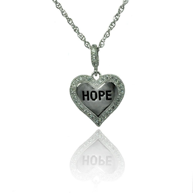 Silver 925 Rhodium Plated Clear CZ Hope Heart Pendant Necklace - STP01360 | Silver Palace Inc.