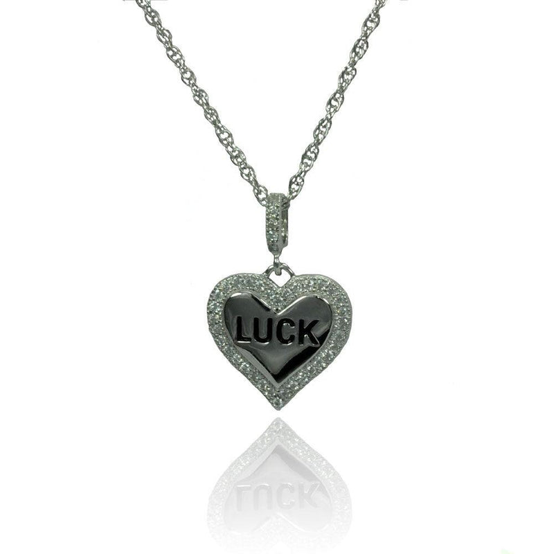 Silver 925 Rhodium Plated Clear CZ Heart Luck Pendant Necklace - STP01362 | Silver Palace Inc.