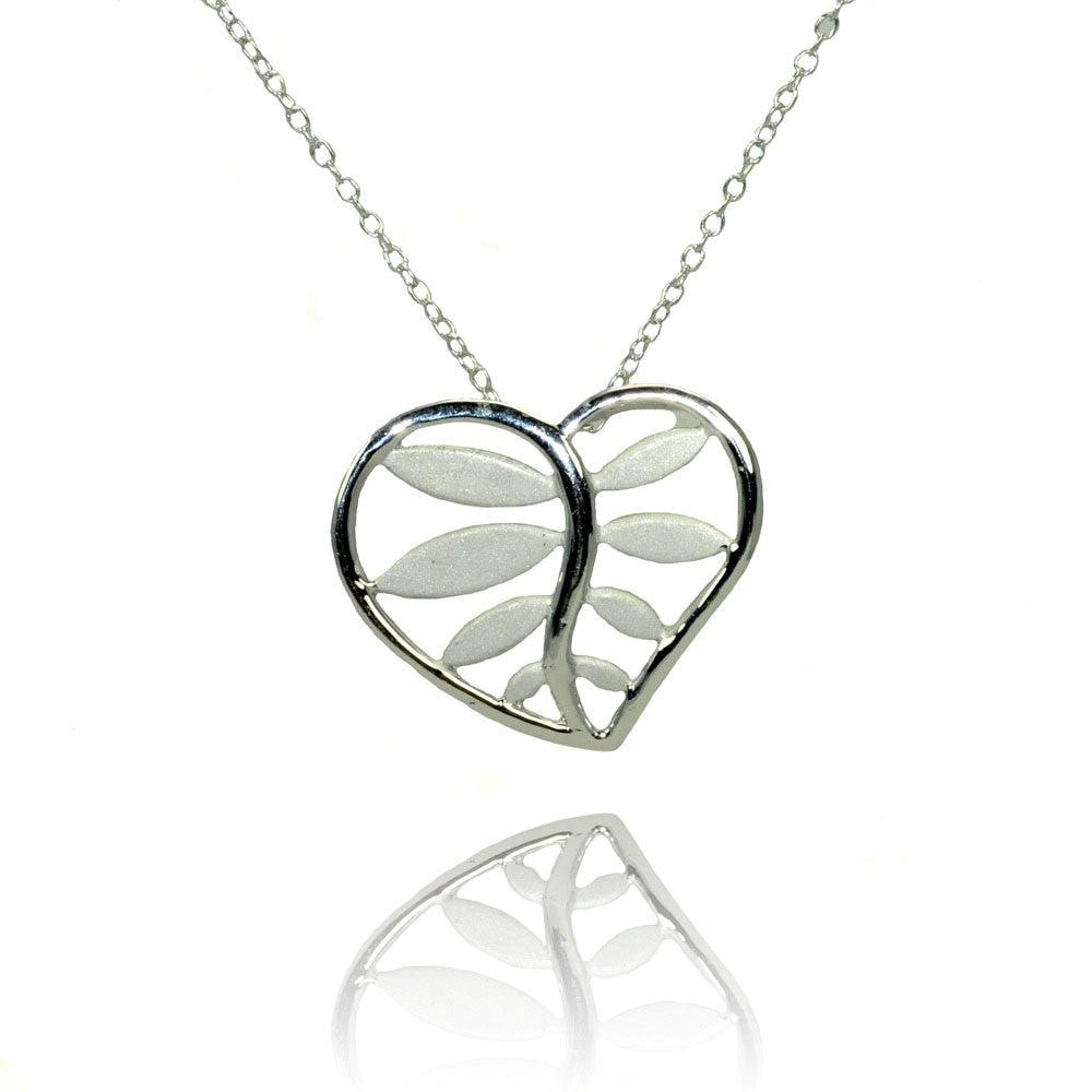 Silver 925 Rhodium Plated Heart Leaf Pendant Necklace - STP01367 | Silver Palace Inc.