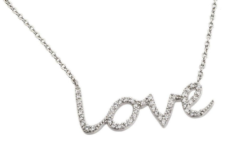 Silver 925 Rhodium Plated Clear CZ Love Pendant Necklace - STP01372 | Silver Palace Inc.