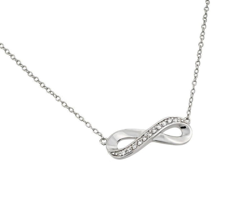 Silver 925 Rhodium Plated Clear CZ Infinity Pendant Necklace - STP01374 | Silver Palace Inc.