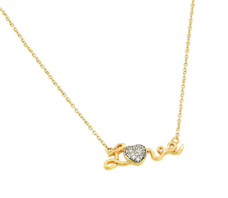 Silver 925 Gold Plated Clear CZ Love Heart Pendant Necklace - STP01376GP | Silver Palace Inc.