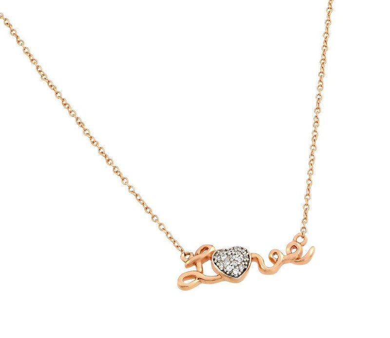 Silver 925 Rose Gold Plated Clear CZ Pendant Necklace - STP01376RGP | Silver Palace Inc.