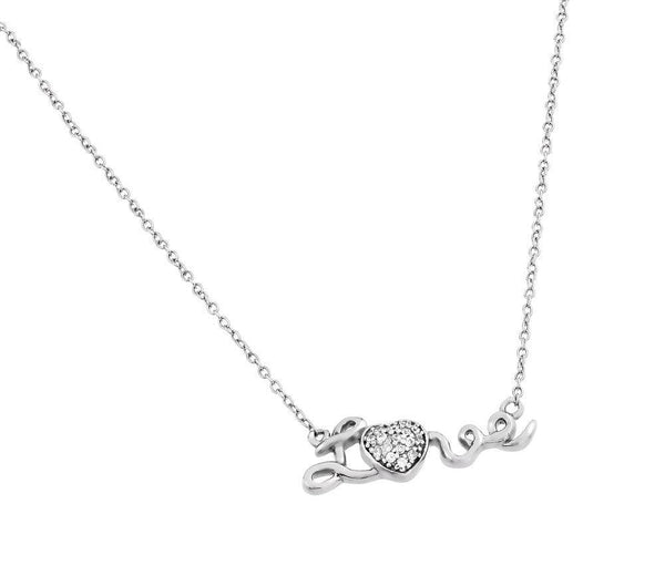 Silver 925 Rhodium Plated Clear CZ Love Heart Pendant Necklace - STP01376RH | Silver Palace Inc.