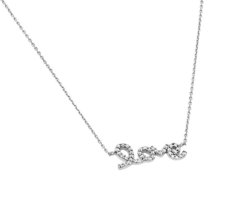 Silver 925 Rhodium Plated Clear CZ Love Pendant Necklace - STP01383RH | Silver Palace Inc.