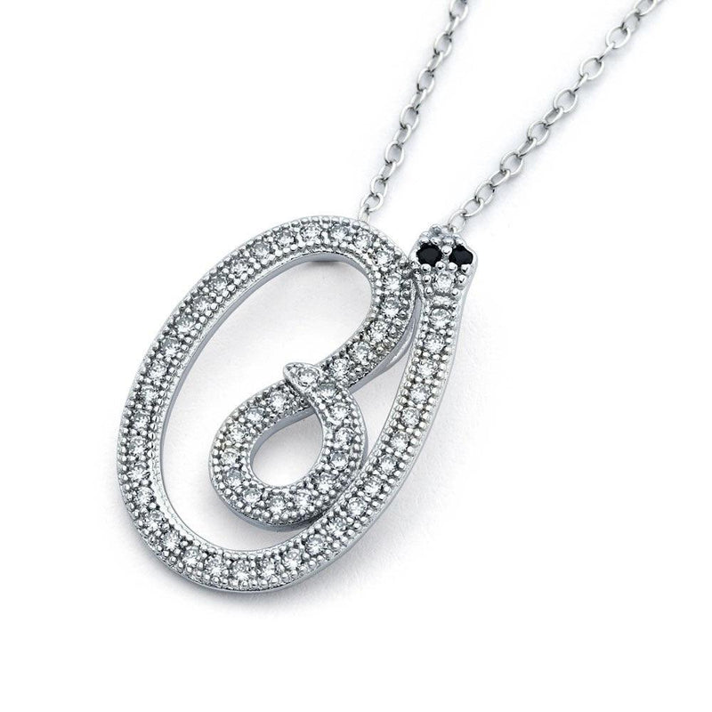 Silver 925 Rhodium Plated Long Snake Black and Clear CZ Necklace - BGP00815 | Silver Palace Inc.