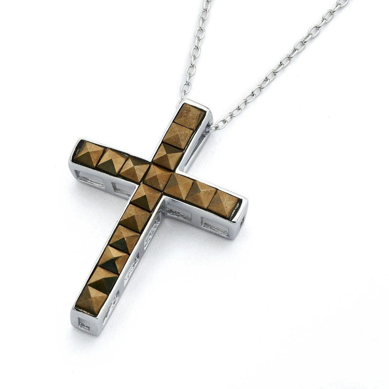 Closeout-Silver 925 Rhodium Plated Clear CZ Cross Pendant Necklace - STP01339 | Silver Palace Inc.