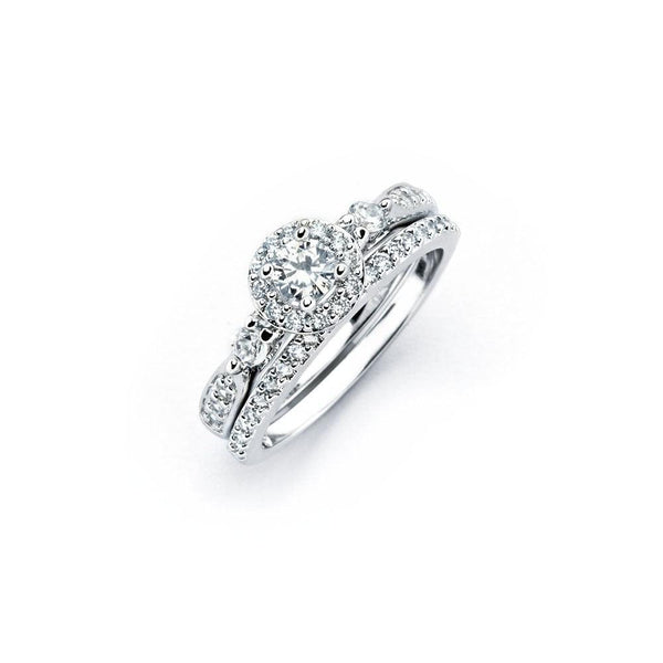 Silver 925 Rhodium Plated Clear Round CZ Engagement Ring Set - BGR00741 | Silver Palace Inc.