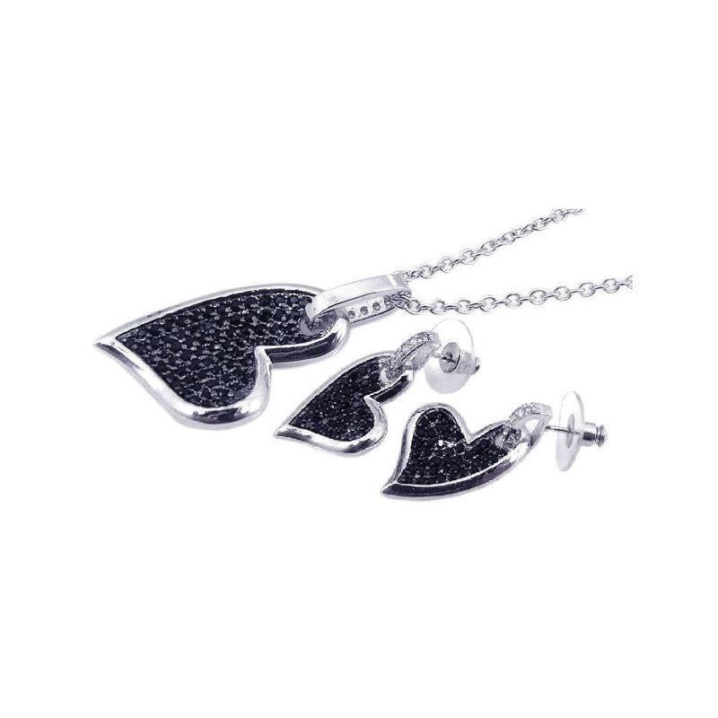 Closeout-Silver 925 Rhodium and Black Rhodium Plated Black Pave Set Heart CZ Dangling Set - BGS00053 | Silver Palace Inc.