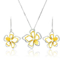 Silver 925 Rhodium and Gold Plated Open Flower Outline Clear CZ Hook Earring and Necklace Set - BGS00225 | Silver Palace Inc.