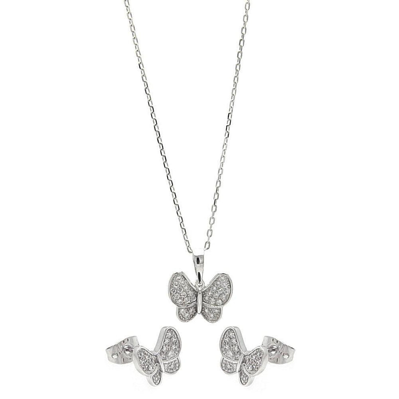 Silver 925 Rhodium Plated Clear Butterfly CZ Set - BGS00255 | Silver Palace Inc.