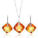 Silver 925 Rhodium Plated Champagne Diamond Shaped Square CZ Hook Earring and Necklace Set - BGS00281 | Silver Palace Inc.