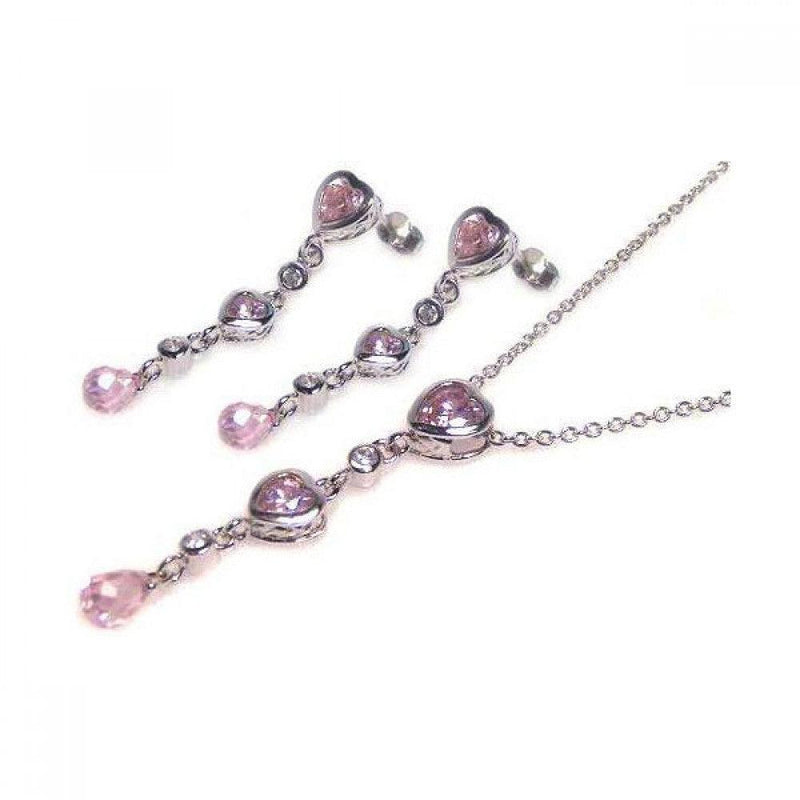 Closeout-Silver 925 Rhodium Plated Graduated Pink Heart and Clear Teardrop CZ Dangling  Set - STS00025 | Silver Palace Inc.