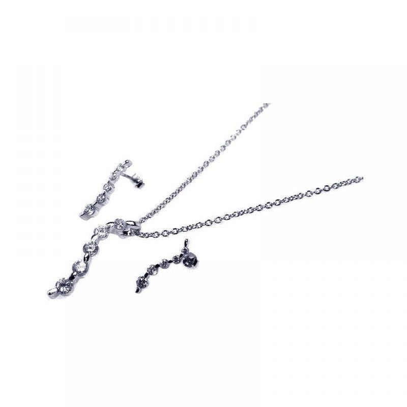 Silver 925 Rhodium Plated Round CZ Dangling Stud Earring and Necklace Set - STS00085 | Silver Palace Inc.