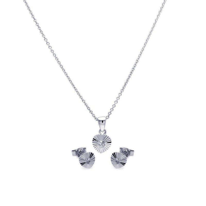 Silver 925 Rhodium Plated Heart CZ Stud Earring and Necklace Set - STS00097 | Silver Palace Inc.
