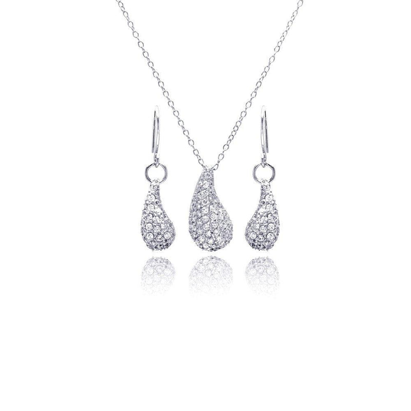 Silver 925 Rhodium Plated Eggplant Teardrop CZ Dangling Hoop Set - STS00134 | Silver Palace Inc.