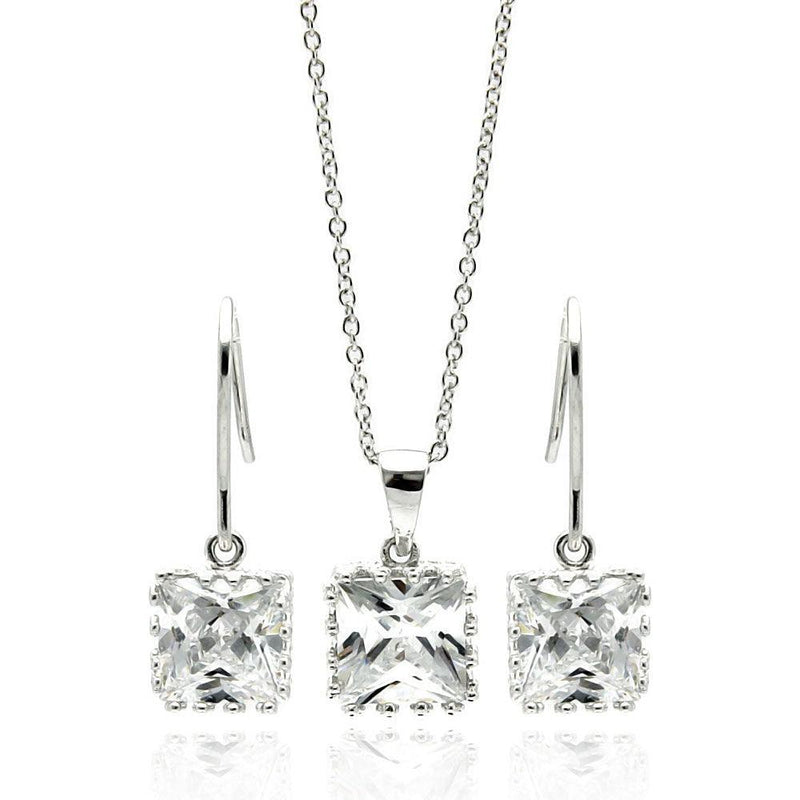 Silver 925 Rhodium Plated Square Clear CZ Hook Dangling Set - STS00135CLR | Silver Palace Inc.