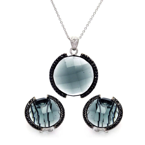 Silver 925 Black and Rhodium Plated Round CZ Set - STS00189 | Silver Palace Inc.