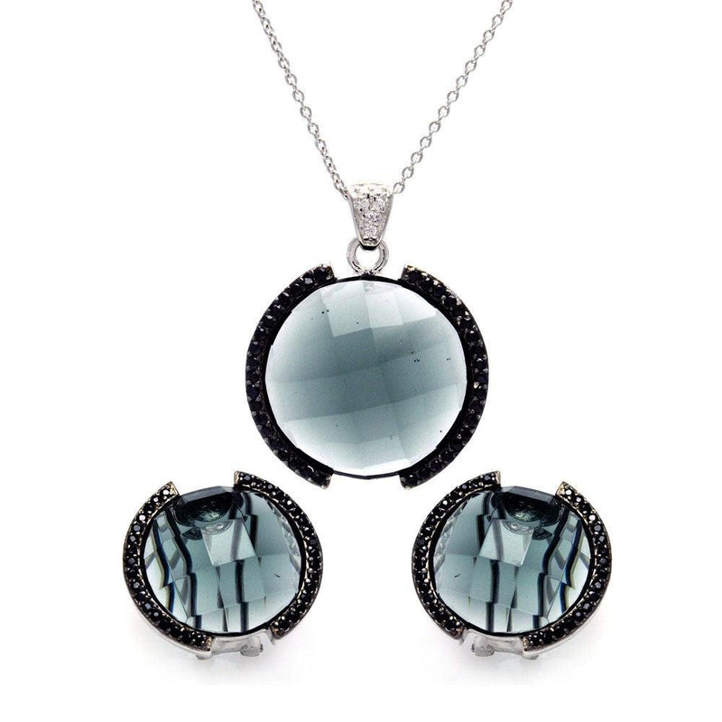 Silver 925 Black and Rhodium Plated Round CZ Set - STS00189 | Silver Palace Inc.