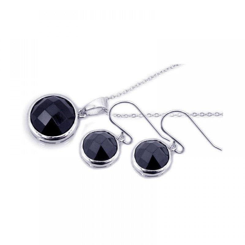 Silver 925 Rhodium Plated Round Black CZ Dangling Hook Set - STS00204 | Silver Palace Inc.