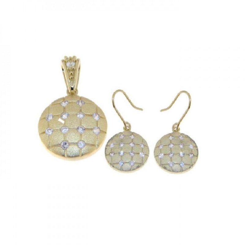 Silver 925 Rhodium Plated Round Mosaic CZ Dangling Hook Earring and Necklace Set - STS00230 | Silver Palace Inc.