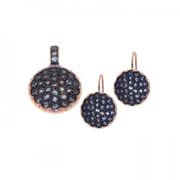 Silver 925 Gold Plated Round Black CZ Lever Back Earring and Necklace Set - STS00231 | Silver Palace Inc.