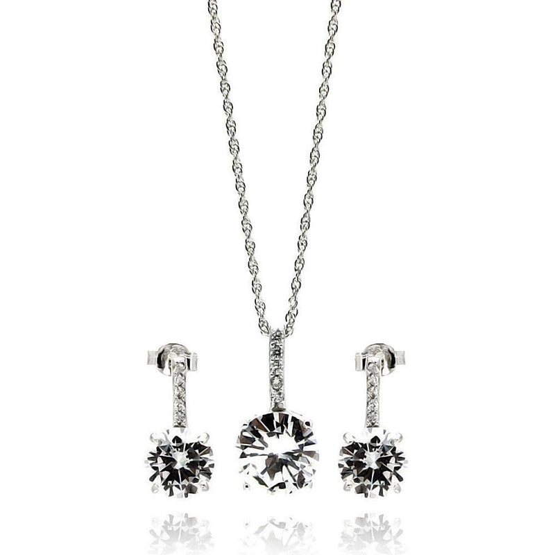 Silver 925 Rhodium Plated Round CZ Dangling Earring and Necklace Set - STS00233 | Silver Palace Inc.
