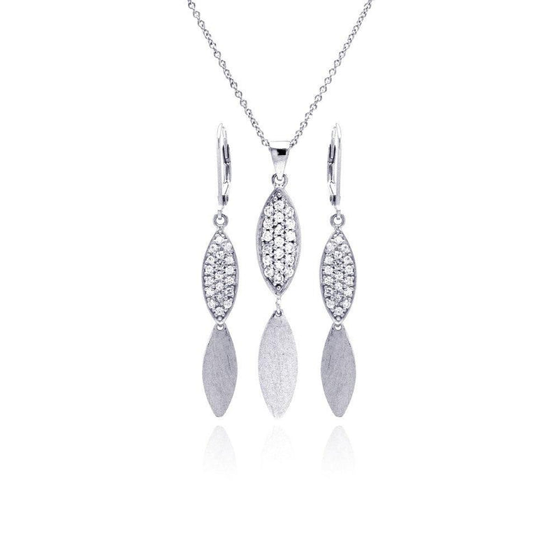 Closeout-Silver 925 Rhodium Plated Marquis CZ Dangling Lever Back Earring and Necklace Set - STS00271 | Silver Palace Inc.